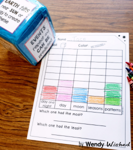 Incorporate the outer space theme across the curriculum as in this math roll the die then chart the results activity.