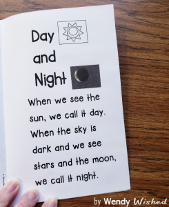 First grade students read about day and night in a nonfiction book to support your Patterns in Space Science Lesson.