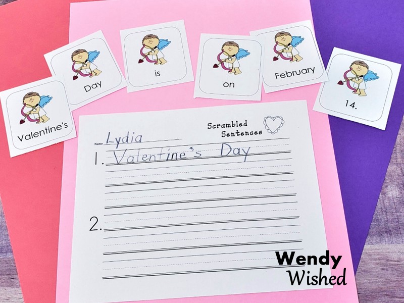 Valentine's Day Sentence Scramble and Recording Sheet