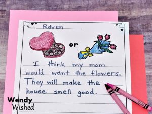 Valentine's Day Opinion Writing Prompt chocolate or flowers