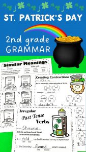 Cover image of 2nd grade ELA Grammar Worksheets for St. Patrick's Day