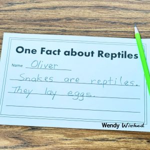 photo of "One Fact about Reptiles" writing exit ticket