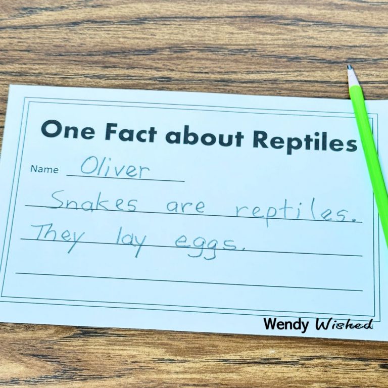 photo of "One Fact about Reptiles" writing exit ticket