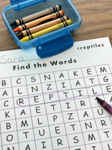 image of word search worksheet for the reptile group classification science lesson